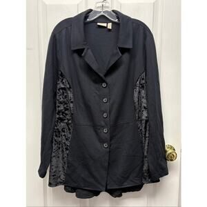 LOGO Lavish Jacket Black Blazer Velour Panels Swing Women’s Size 1X Stretch